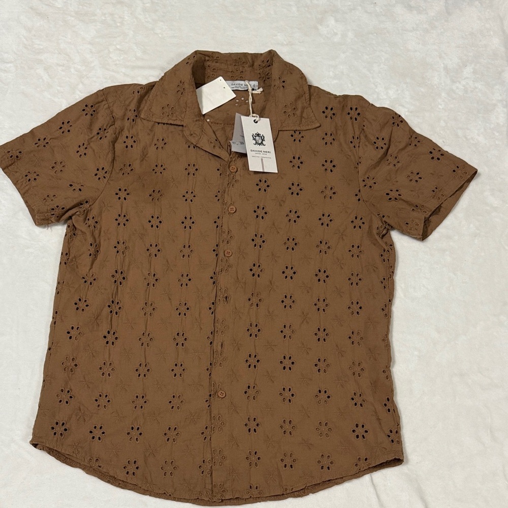 Davide Neri Italian Elegant Brown Eyelet Men's Shirt